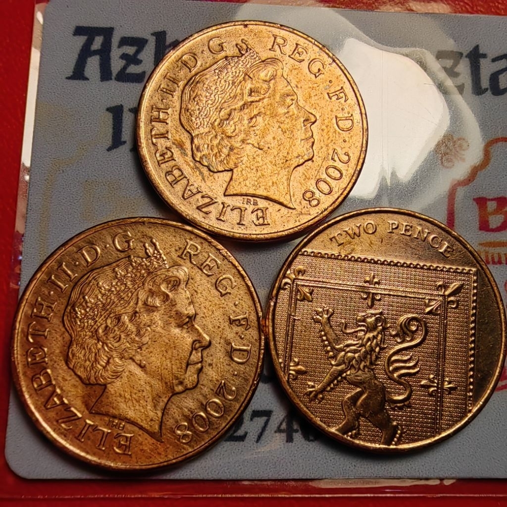 2 pence inggris asli bahan baja tembaga