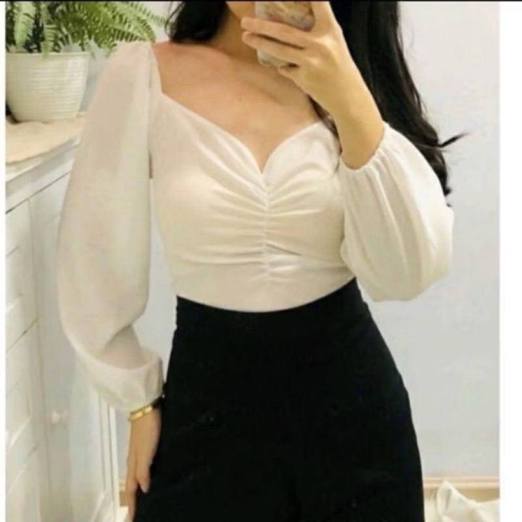 LOLA CROP TOP/BAJU SABRINA/CROP JUMBO WANITA/KOREAN STYLE BLOUSE