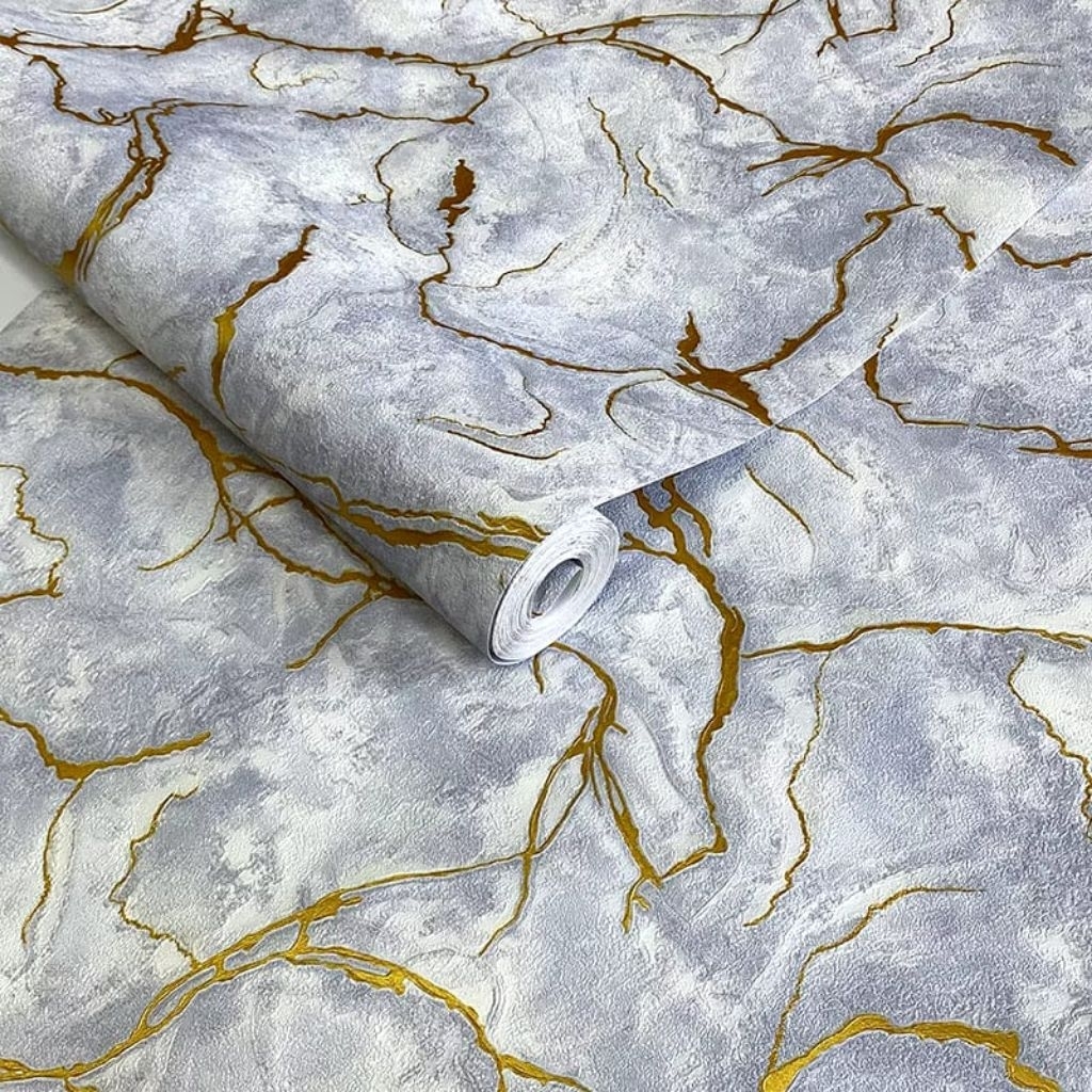 WALPEPER DINDING RUANG//WALPEPER STICKER MOTIF MARMER ABU GOLD