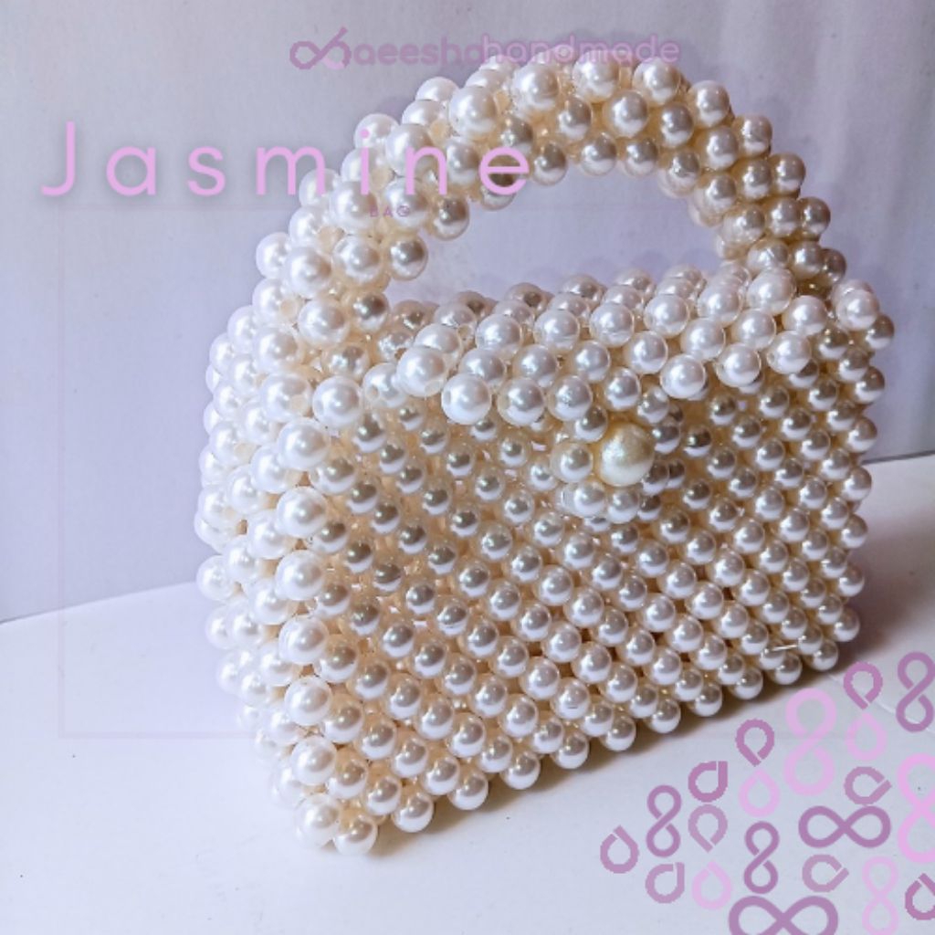Aeesha- Tas Manik Manik Mutiara Putih Beaded Bag Broken White Klasik Mini Handle Lucu Kondangan Pest