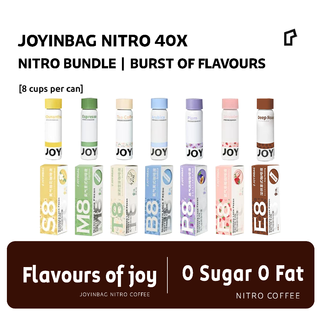 

[ 7pcs ] JOYINBAG Complete Bundle 8 Porsi x 250ml Per Kaleng [ 40 x Nitro Coffee Concentrate ] Nitro Kopi Instan