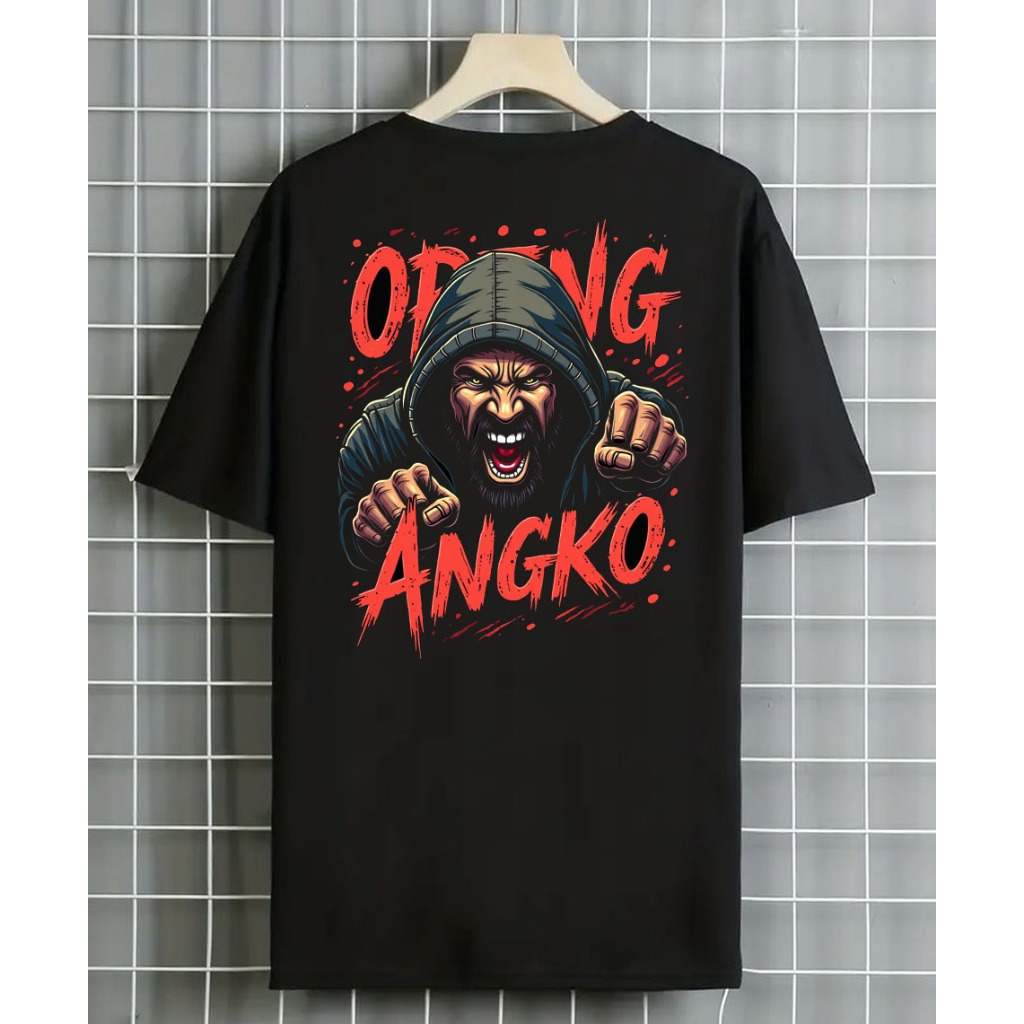 Kaos Madura Pria Distro KATA KATA ORENG ANGKO Katun Combed 30s Lengan Pendek Hitam