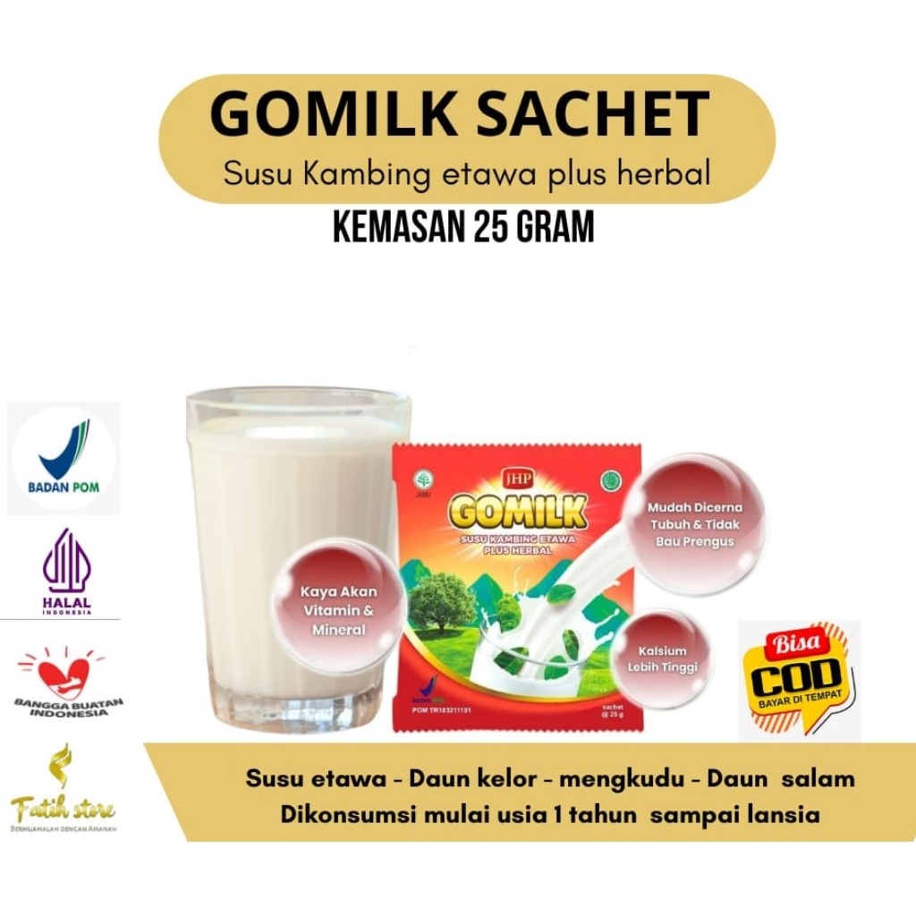 

( AGEN BARIKLANA) GOMILK SACHET // SUSU KAMBING ETAWA PLUS HERBAL KEMASAM SACHET 25 GRAM // BEST SELLER // SUSU KAMBING TIDAK PRENGUS DAN DISUKAI ANAK ANAK // ORIGINAL DARI BARIKLANA