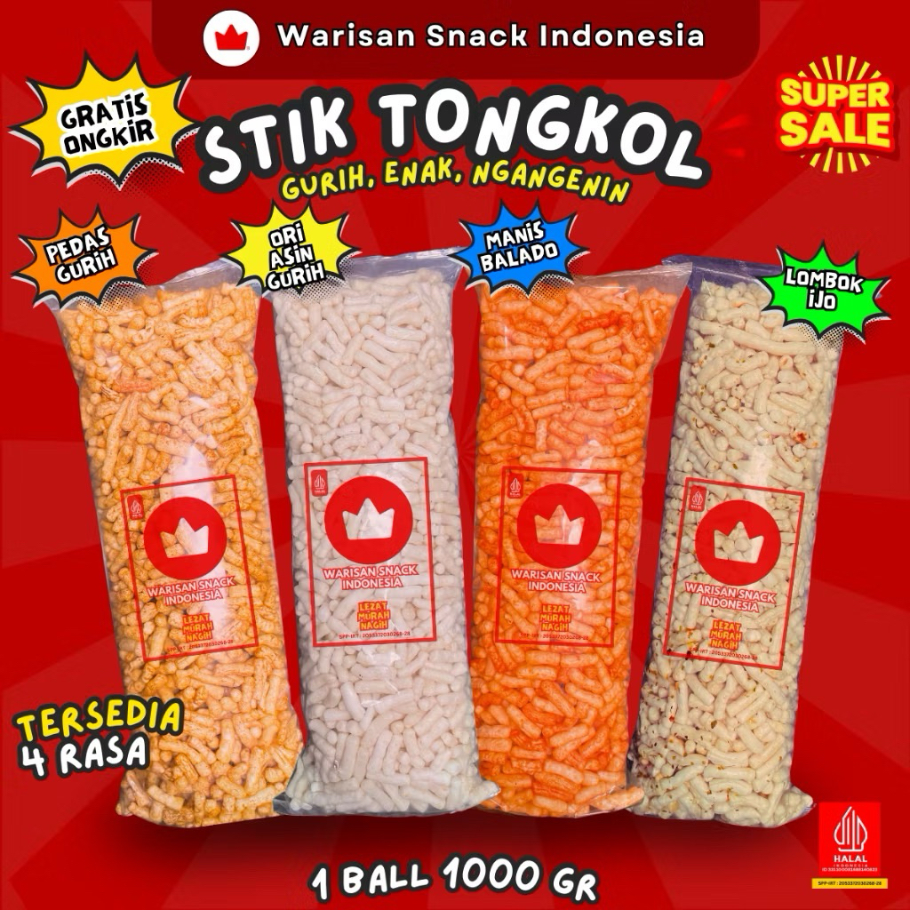 

(1 BALL) KERUPUK STIK IKAN TONGKOL WARISAN SNACK INDONESIA (1kg), Makanan Ringan Krupuk Cemilan Murah halal pedas daun jeruk