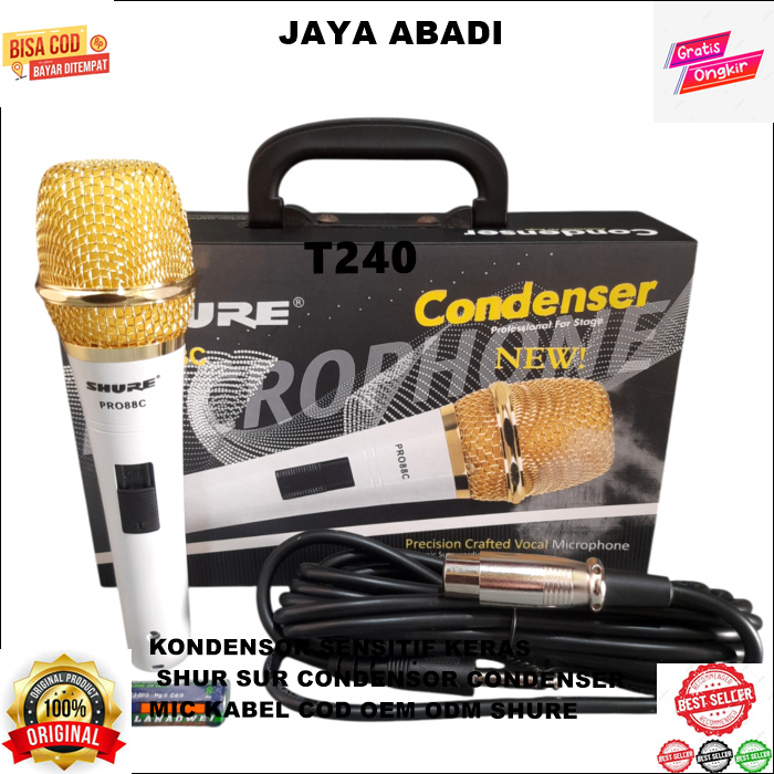T240 MIC KABEL COD OEM ODM SHURE SHUR SUR CONDENSOR CONDENSER KONDENSOR SENSITIF KERAS LAN