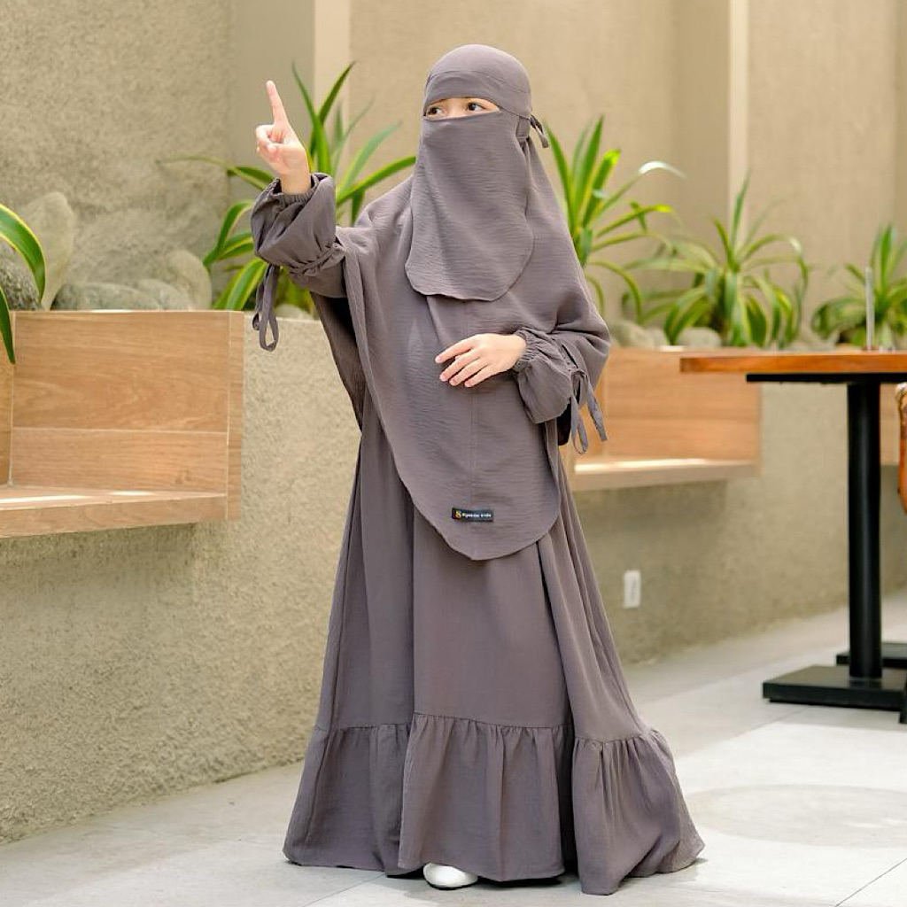promo syakila kids,medina set gamis anak syari khimai bergo free cadar bandana untuk anak usia 2