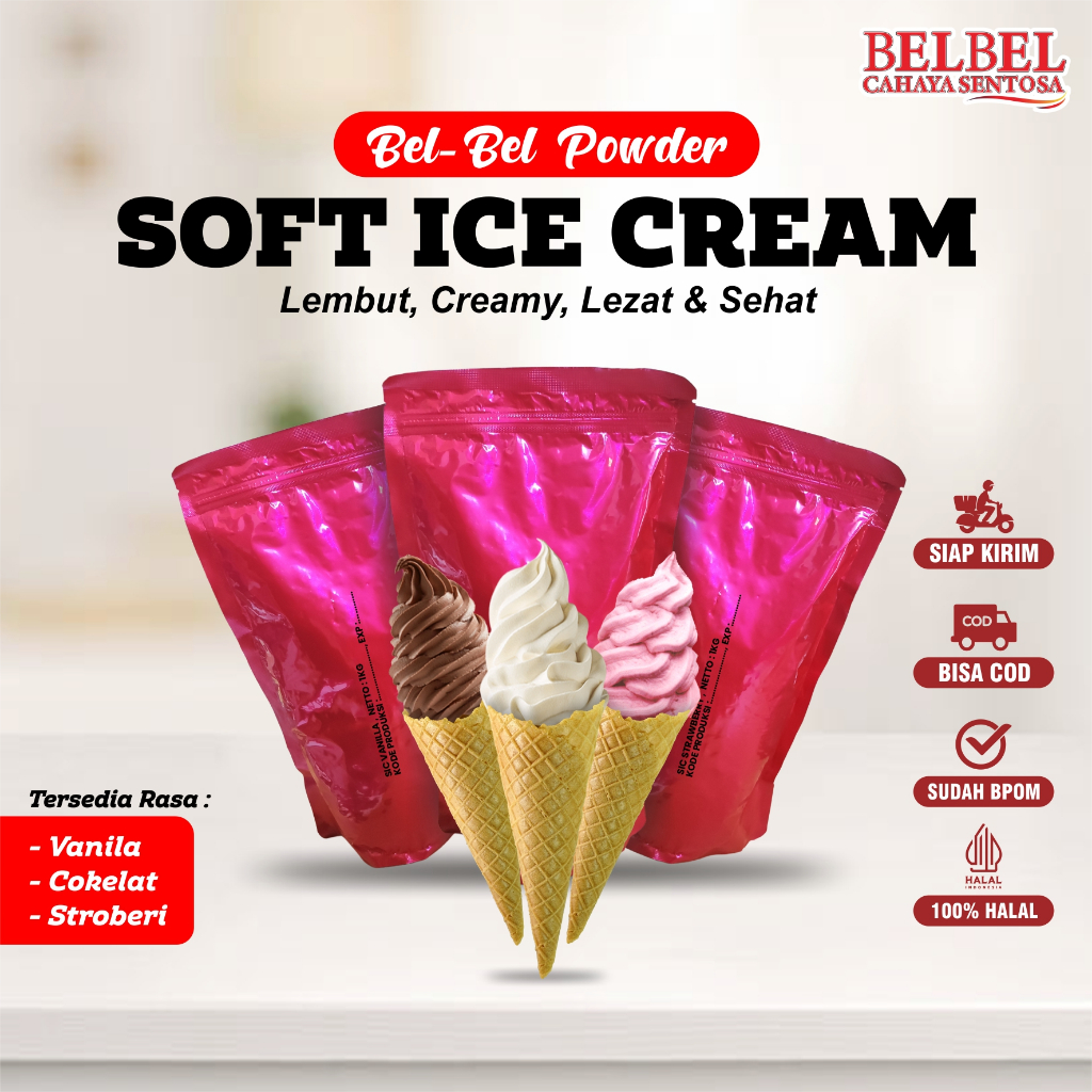 

Bubuk Es Krim / Bubuk Ice Cream Powder Rasa Vanilla Coklat Strawberry - 1 KG