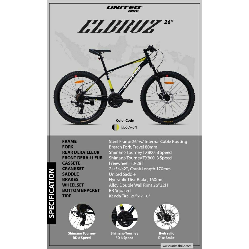 Sepeda MTB 26 inch Merk United Elbruz Rem Cakram Hidrolis