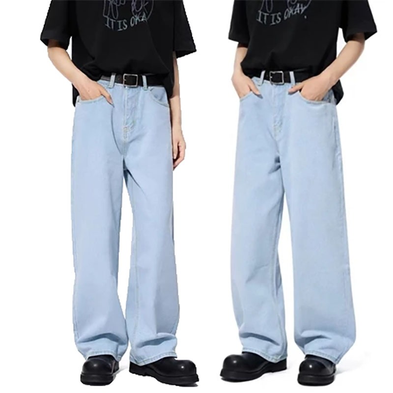 Celana jeans pria panjang korean style baggy pants straight denim dewasa cowok casual celana kulot p
