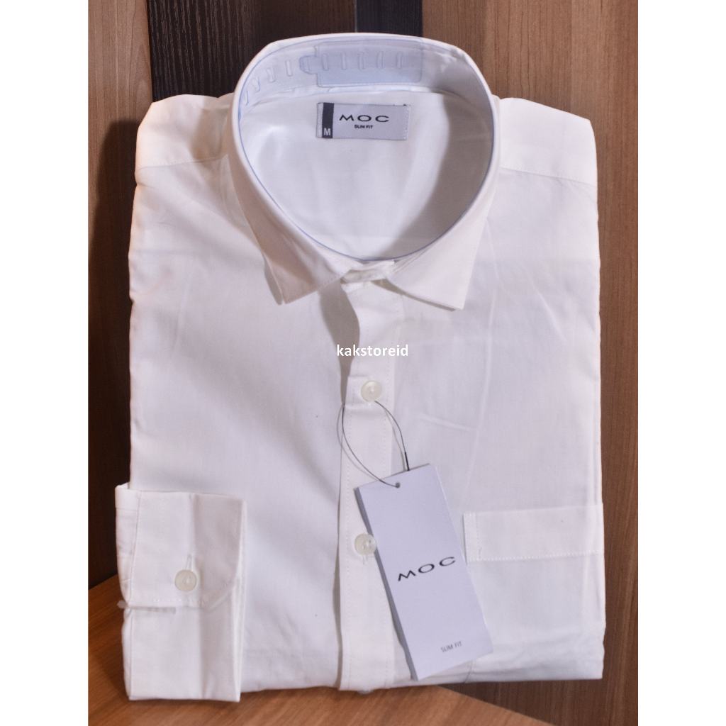Kemeja Pria MOC Lengan Panjang Putih Polos Slimfit KMS 02