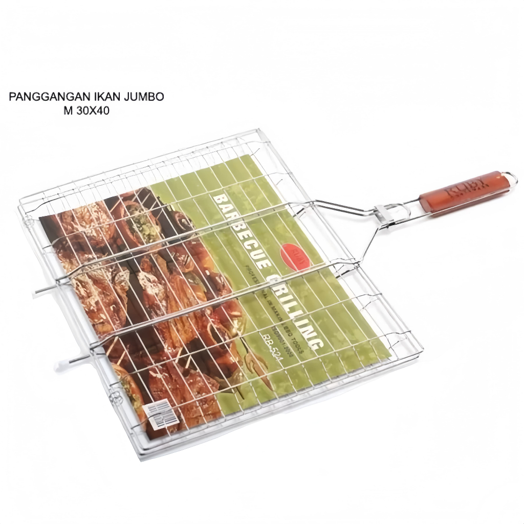 Alat Panggang Jepit BBQ Ukuran Besar / Panggangan Jepit Gagang Kayu