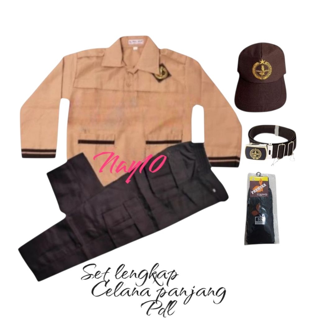 set lengkap baju pramuka panjang tangan lis/siaga celana pramuka panjang pdl sd
