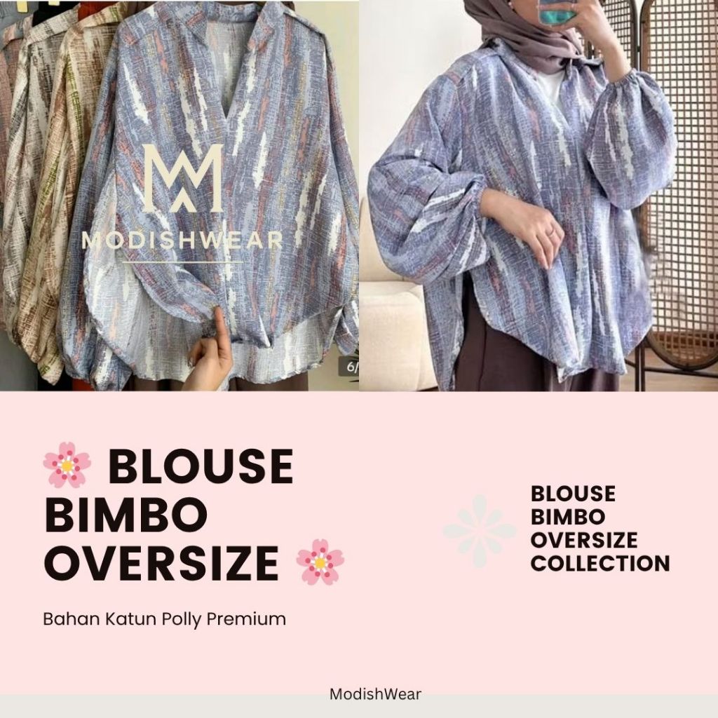 Blouse Bimbo Oversize Katun Polly Premium – V Neck, Belah Samping, Nyaman & Stylish | ModishWear