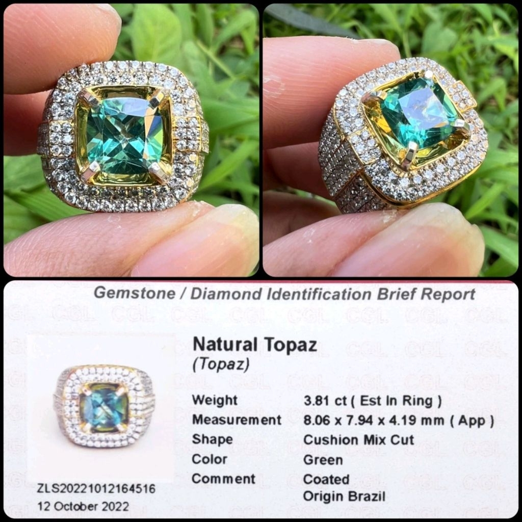 Cincin Perak Batu Natural Green Topaz - Size Request