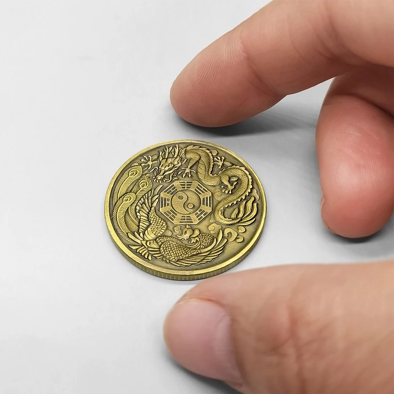 Jamooan Koin Kuno Naga Phoenix 4Cm Koin Bagua Fengshui