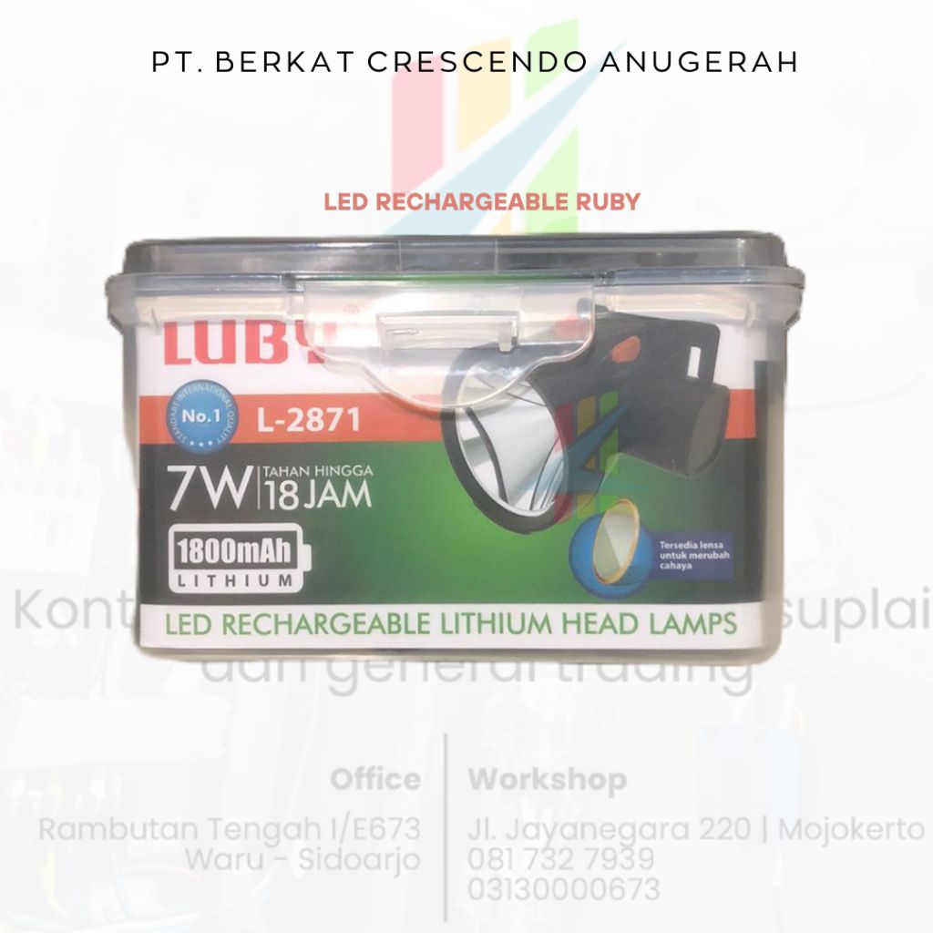 LED RECHARGEABLE 7WATT 7W LUBY SENTER KEPALA LUBY SENTER KECIL MERK LUBY L-2871 L2871 RECHARGEABLE B