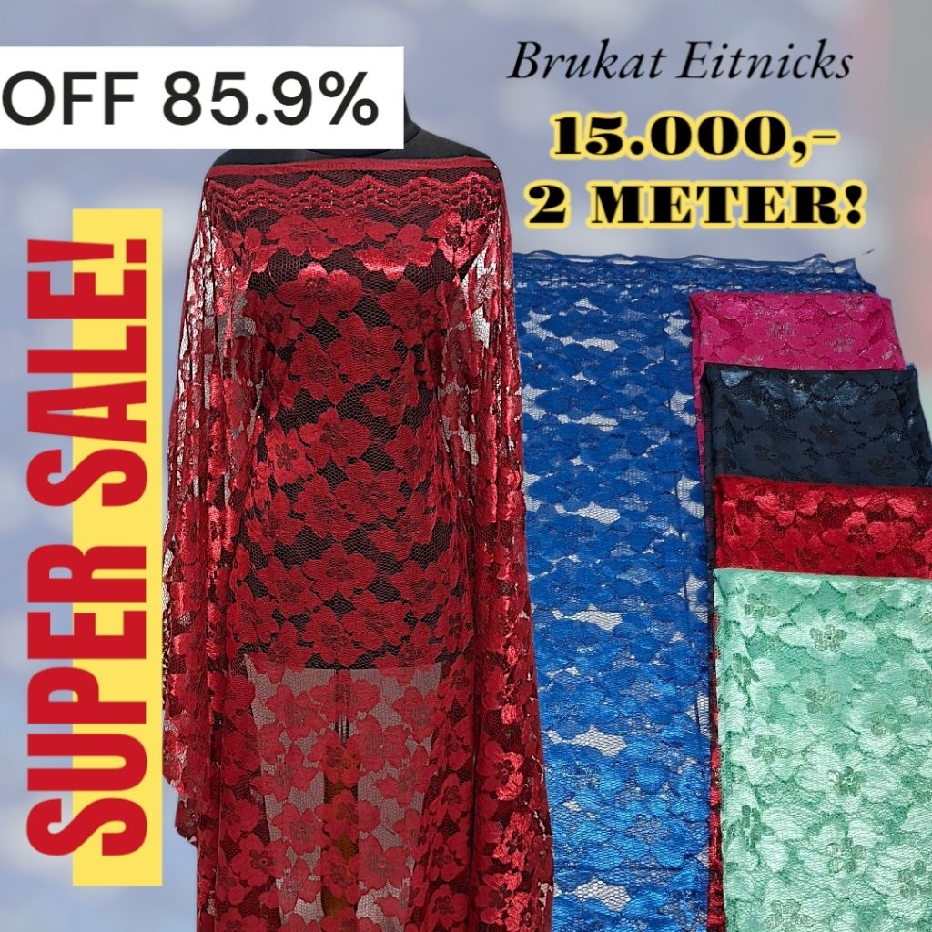 FLASE SALE‼️Kain Brukat Lace Fabric Bahan Kebaya Brokat Prancis Lace Meteran Benang Metalic Silver W
