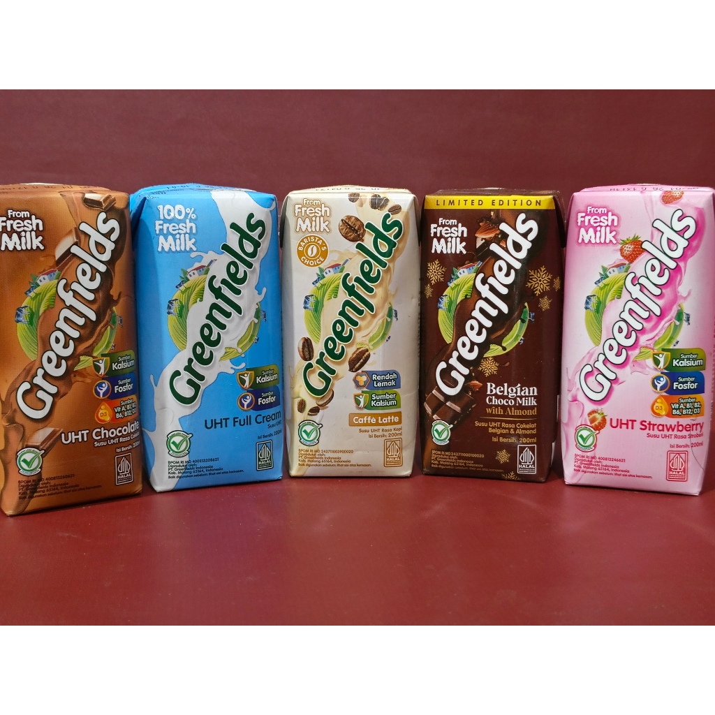 

Greenfields UHT Fresh Milk Varian 200ml - Chocolate | Strawberry | Full Cream | Cafe Latte