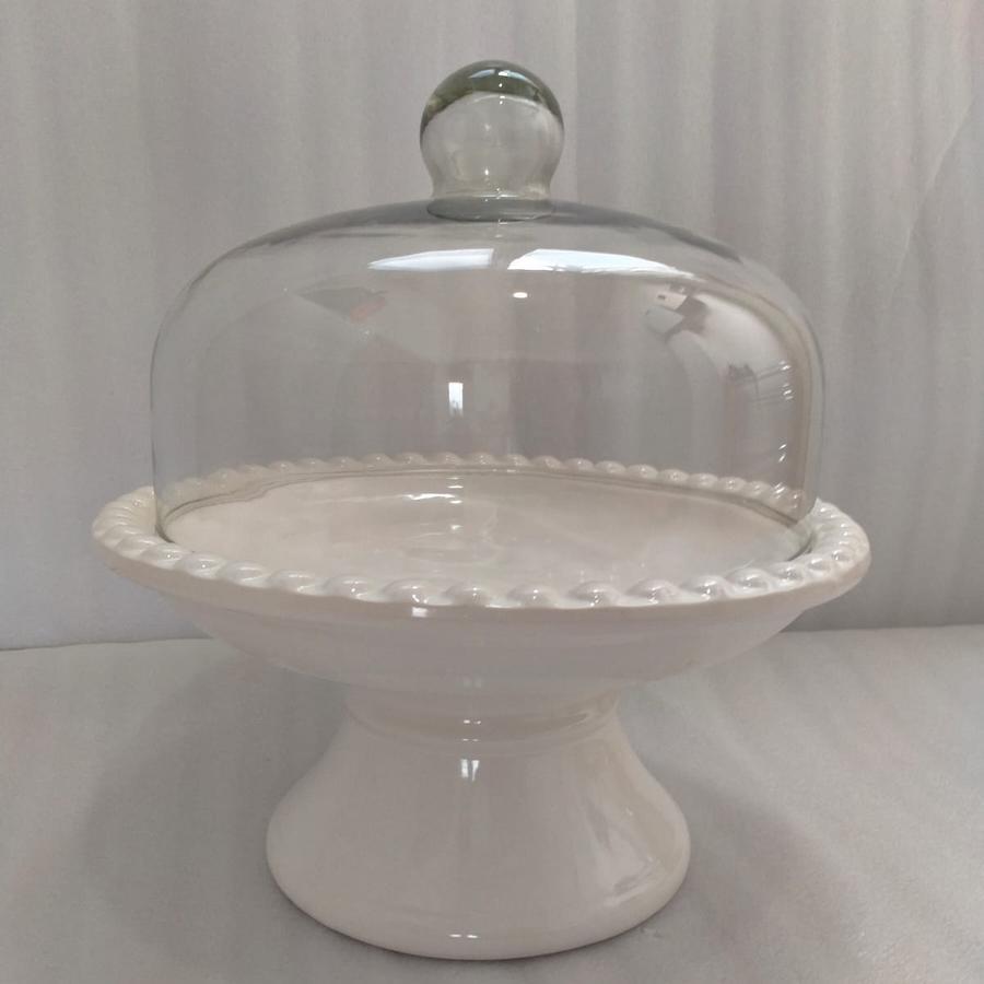 ceramic cake stand with glass cover tempat kue tutup kaca besar
