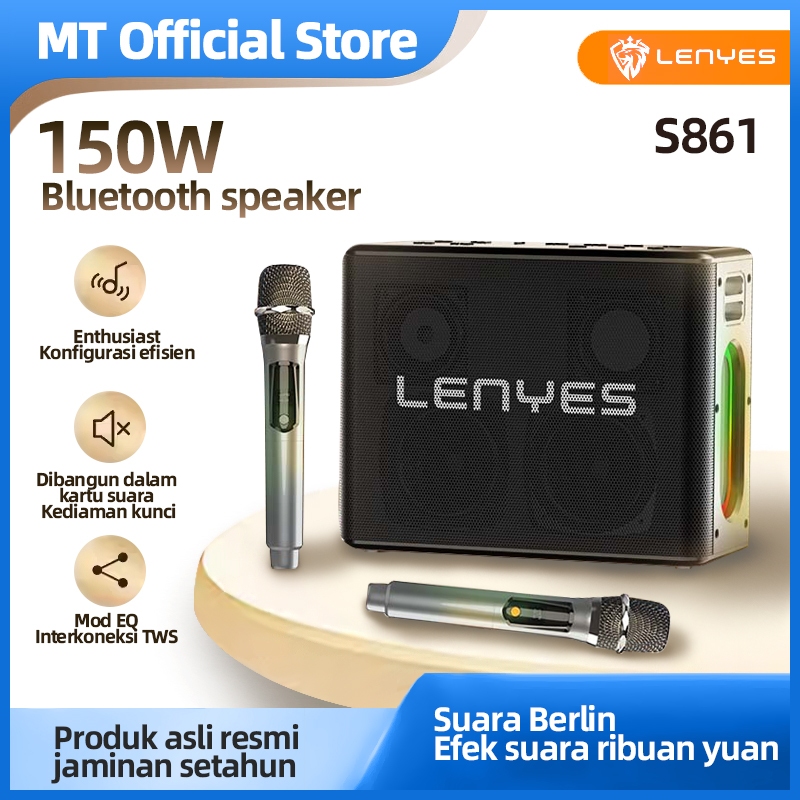 LENYES S861 150W Speaker Bluetooth Mic Wireless + Subwoofer - Untuk Karaoke Outdoor & Home KTV, Ster