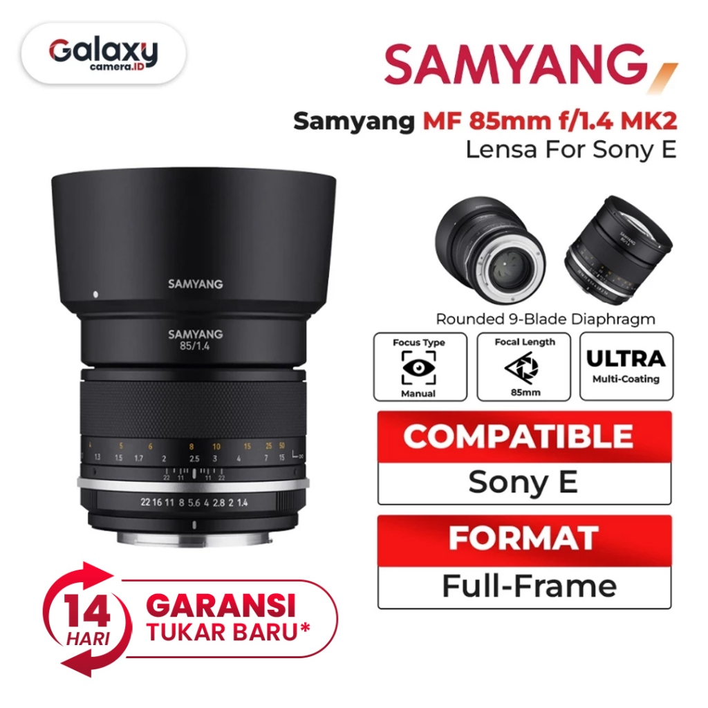 Samyang MF 85mm F1.4 MK 2 For Sony E Lensa 85 mm F/1.4 Mark II Resmi