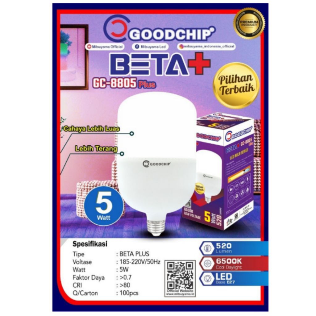 Bohlam LED Goodchip Bulb Beta Plus Series Lampu 5W GC-8805+