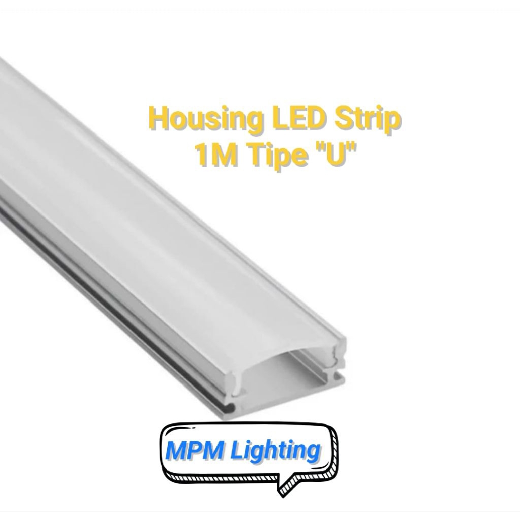 Kap Aluminium LED Strip 1 meter Tipe "U" / Housing Aluminium LED Strip Tipe "U" Panjang 1M