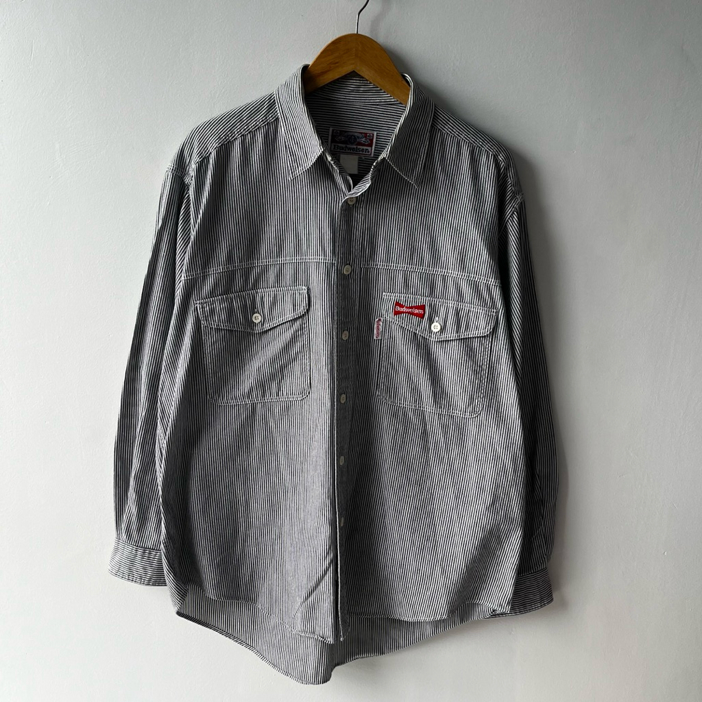 kemeja stripe Budweiser vintage hickory shirt