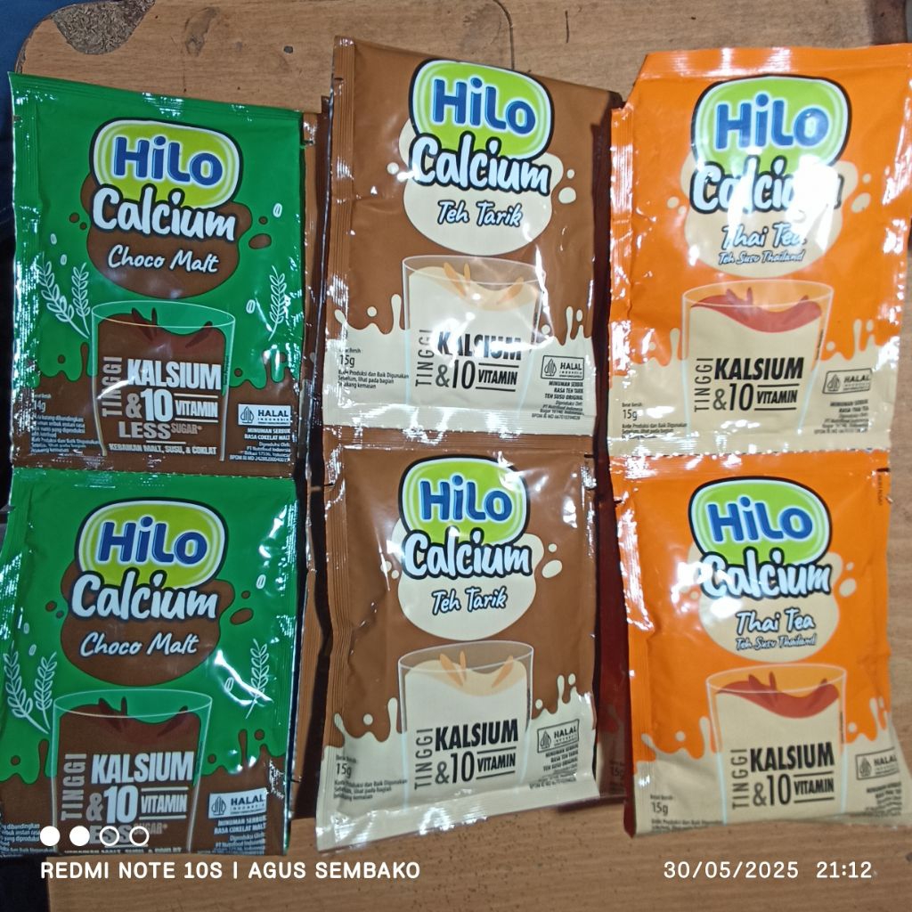 

1 rcg hilo calcium Thai tea - teh tarik - choco malt 10s (BELI 4 GROSIR)