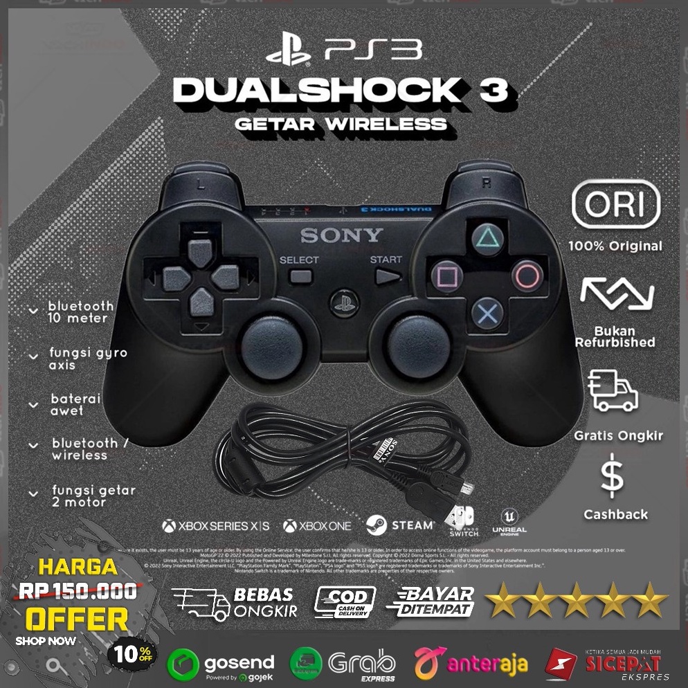 Joystick Gamepad Stick PS3 Wireless Original Premium With USB Charger Stik PS 3 Non BOX  KODE S2S5