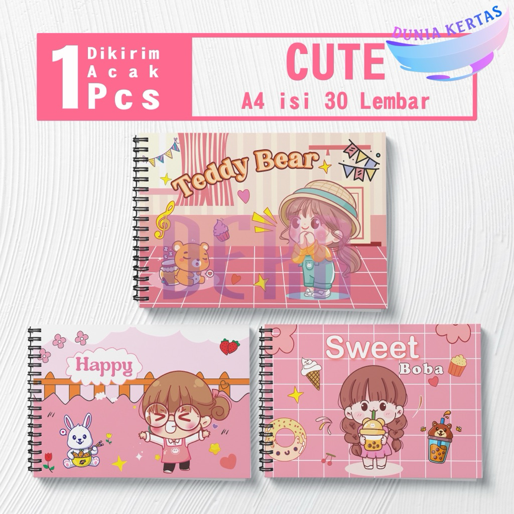 

Dunia Kertas DrawingBook Buku gambar Anak Sketchbook A4 Cute Jilid spiral Tebal 300gsm isi 30 lembar