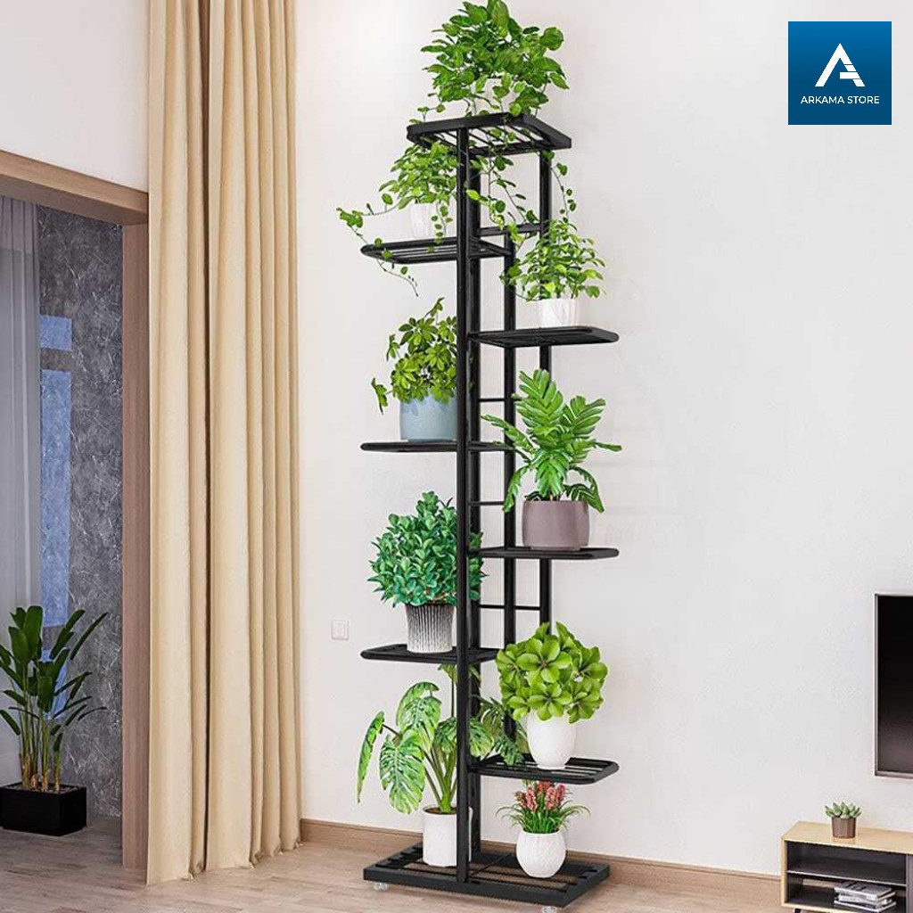 rak bunga besi minimalis tempat pot tanaman hias 8 susun aesthetic