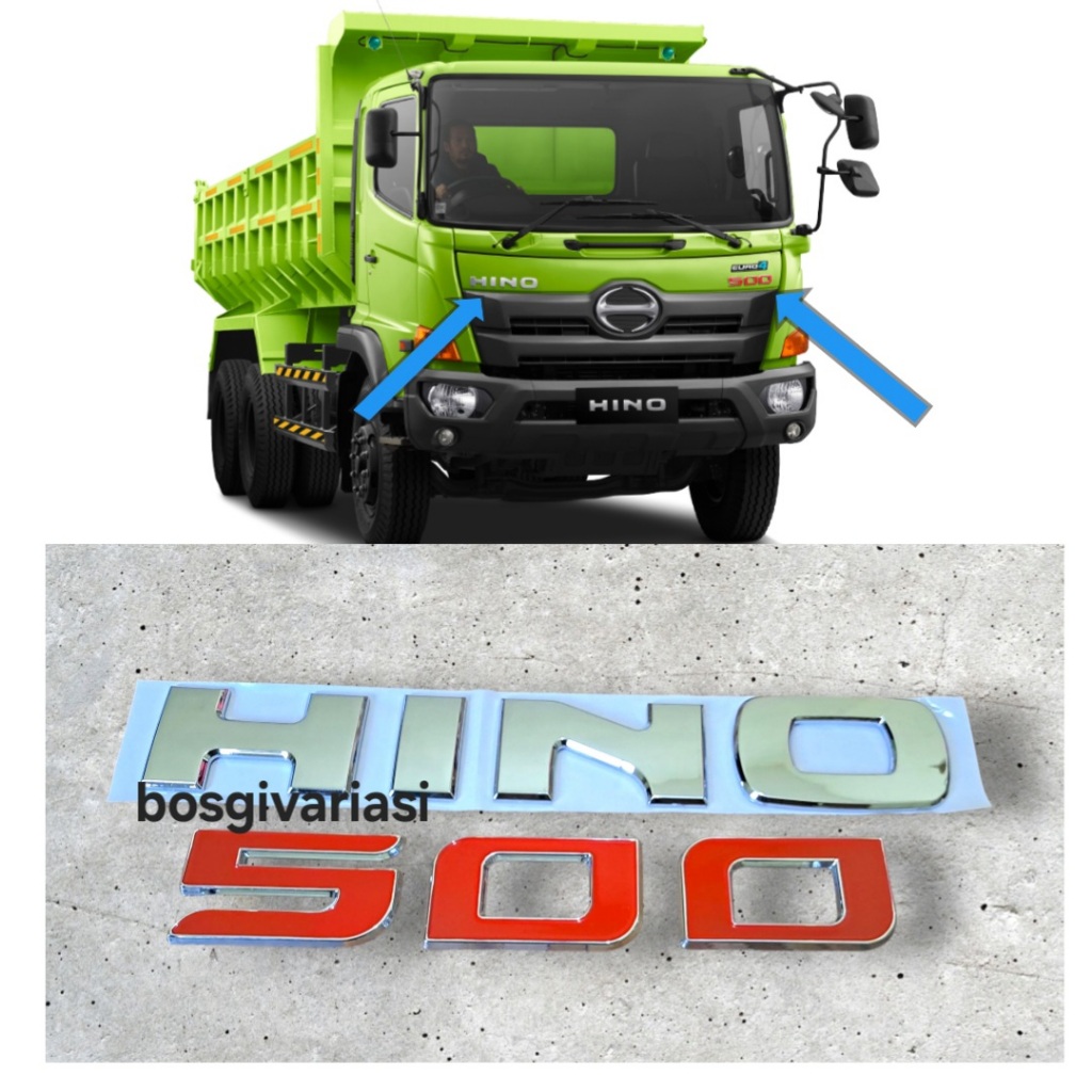 Emblem Hino 500 timbul chrome / emblem tulisan hino 500 sudah ada prekatnya / Logo hino 500 / emblem
