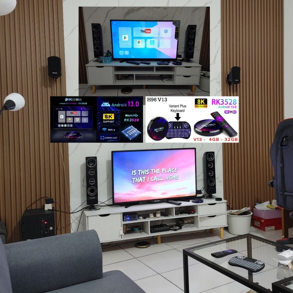 TV LED Polytron 40 Inch PLD40TS853 Tower Speaker DVB T2 DVB S2 + STB/TV Box Android H96 MAX RK3528 R