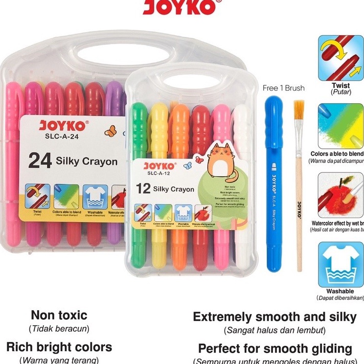 

Silky Crayon Krayon Halus Joyko SLCA12 SLCA24 SLCA36 SLCA48 Warna Colors