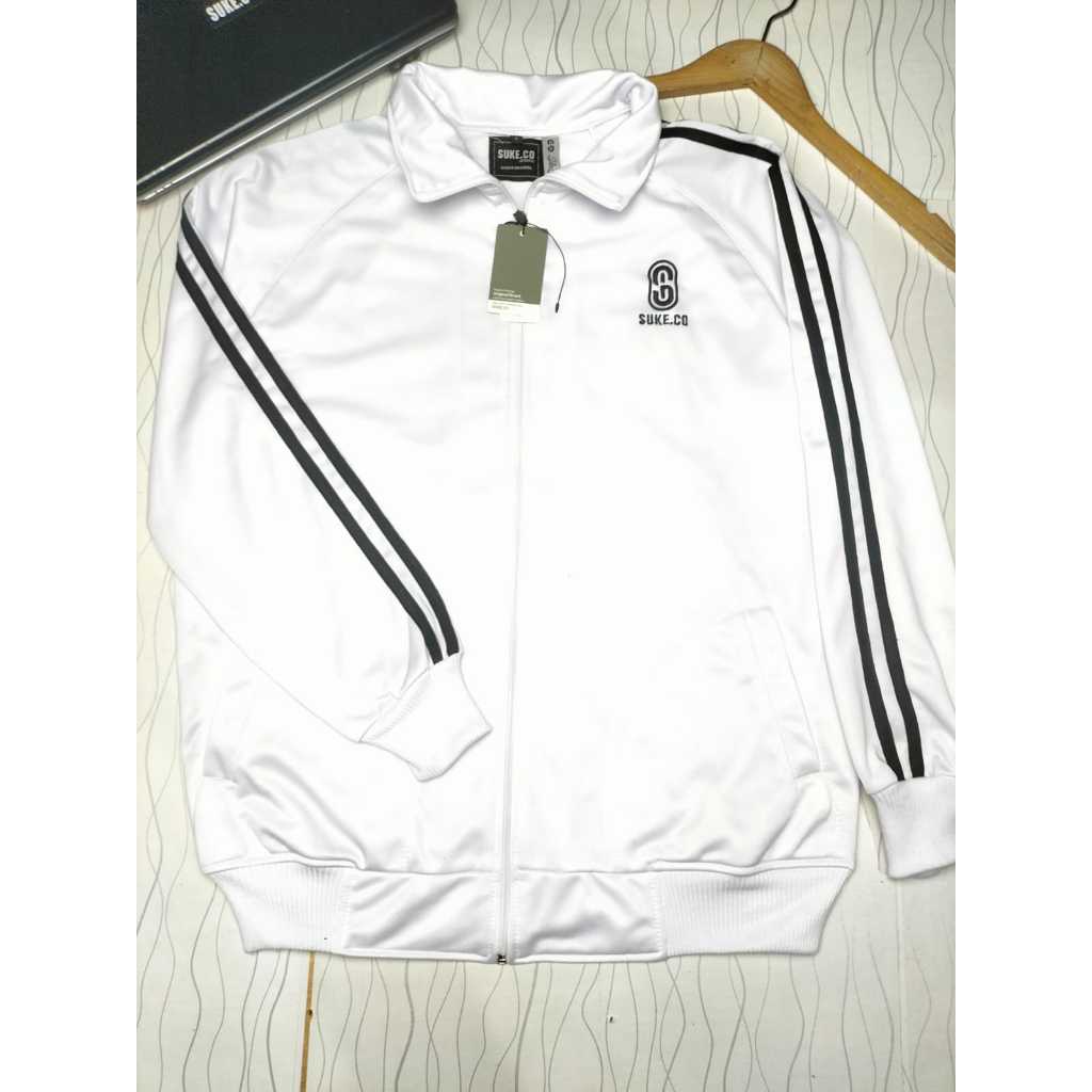 Tracktop Original import Tebal Suke Jacket  Distro Outdor Pria Wanita Premium / Jacket Putih Simple 