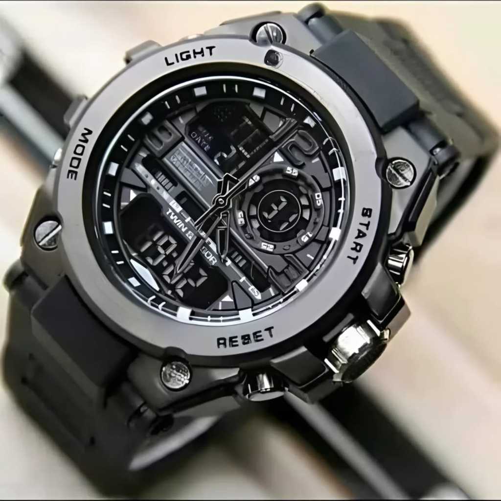 JAM TANGAN PRIA ANTI AIR RUBBER DUALTIME METAL RM235