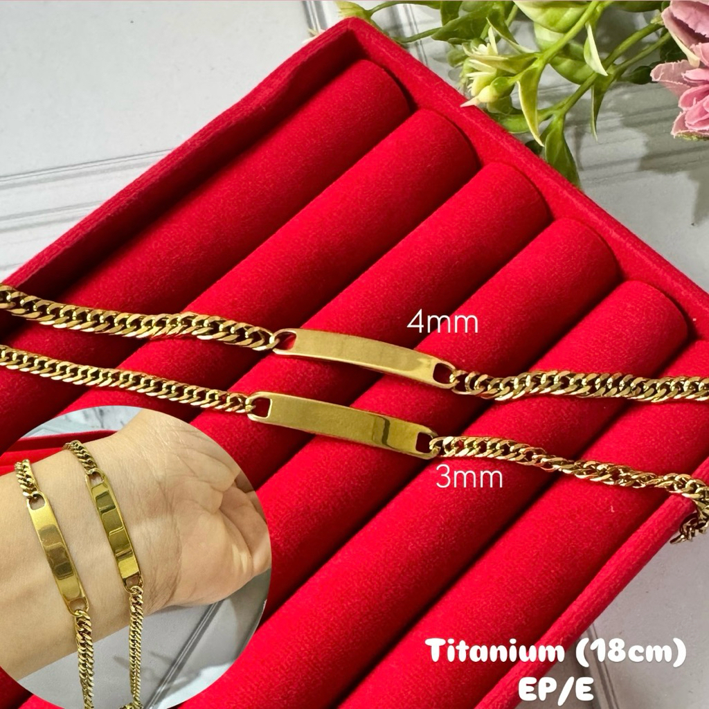 Gelang Titanium Rantai Plat Kilau Gold G01196