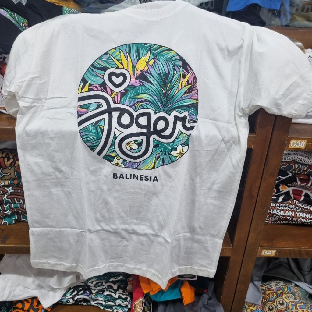 KAOS PENDEK JOGER MOTIF FLORAL DAUN. ORIGINAL JOGER 100%. OLEH OLEH BALI