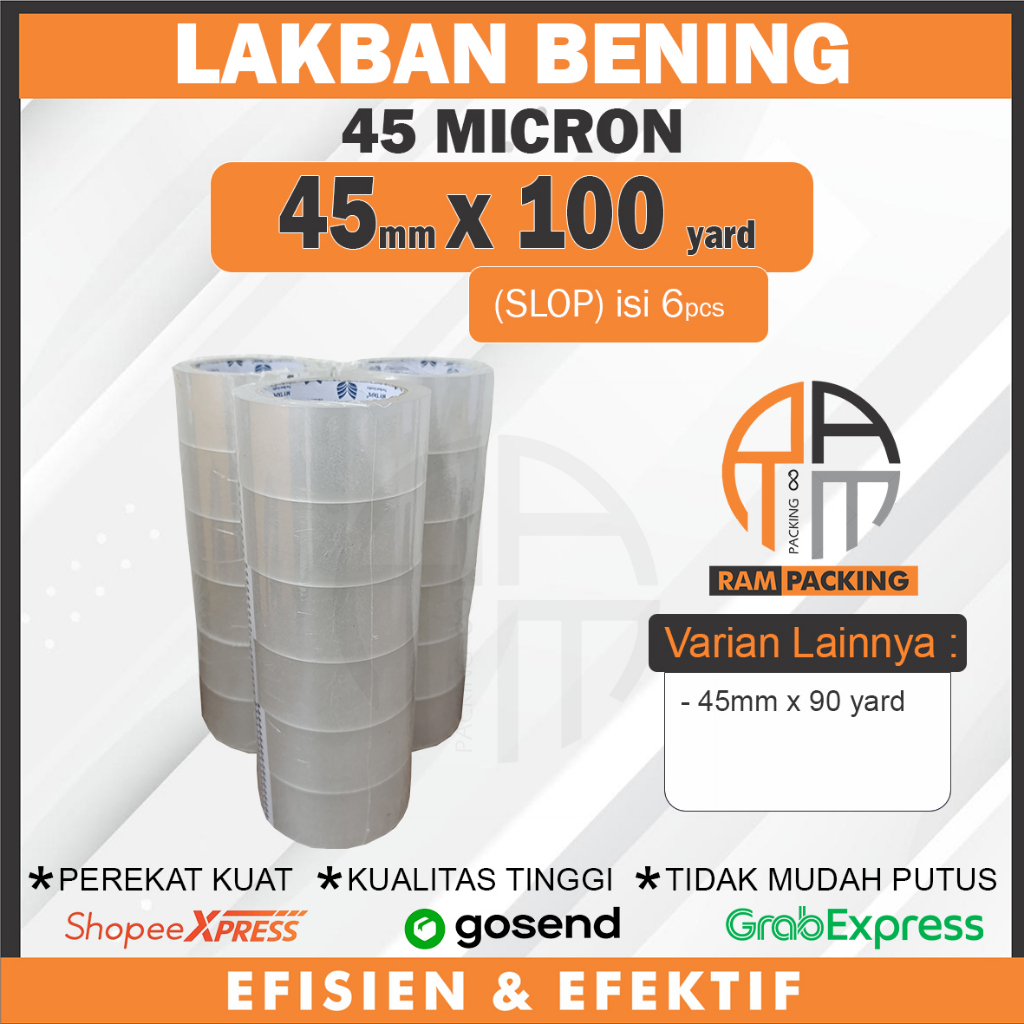 

SLOP isi 6, Lakban Bening 45mm x 100 Yard 45 Micron KUAT ELASTIS LENGKET