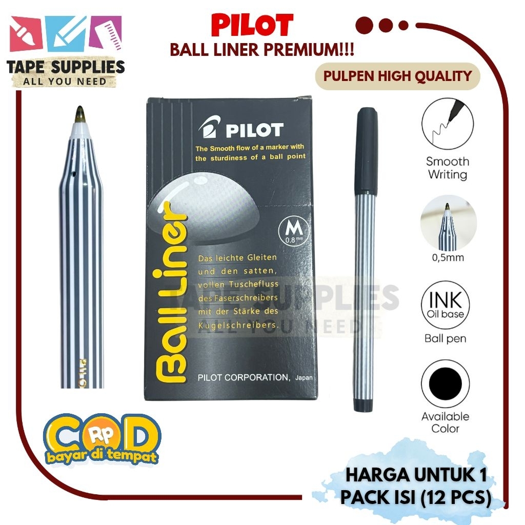 

(12 PCS) PULPEN PILOT BALLINER 0.8mm Permanen