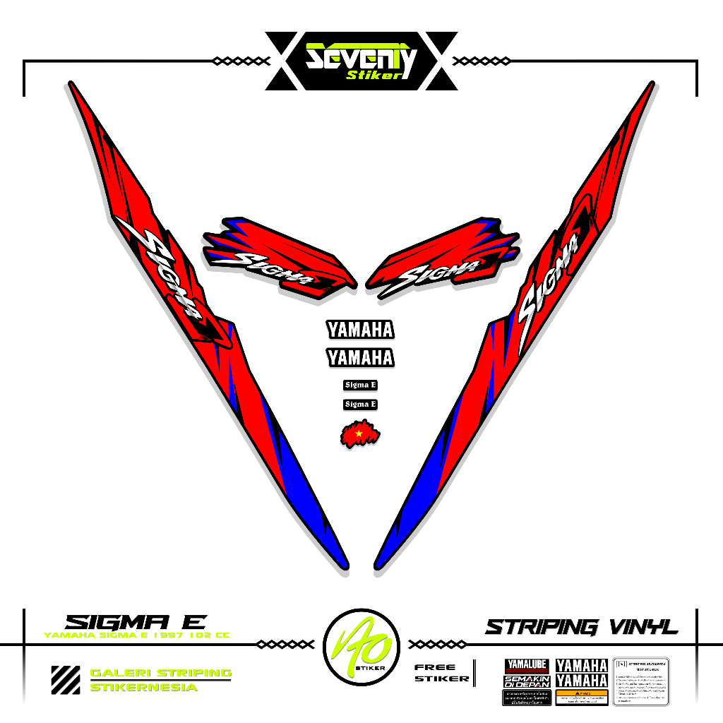 STRIPING YAMAHA SIGMA E 100 MOTIF X2 STICKER SIGMA 26 TAK VARIASI STIKER LIST MOTOR sigmaE STANDAR