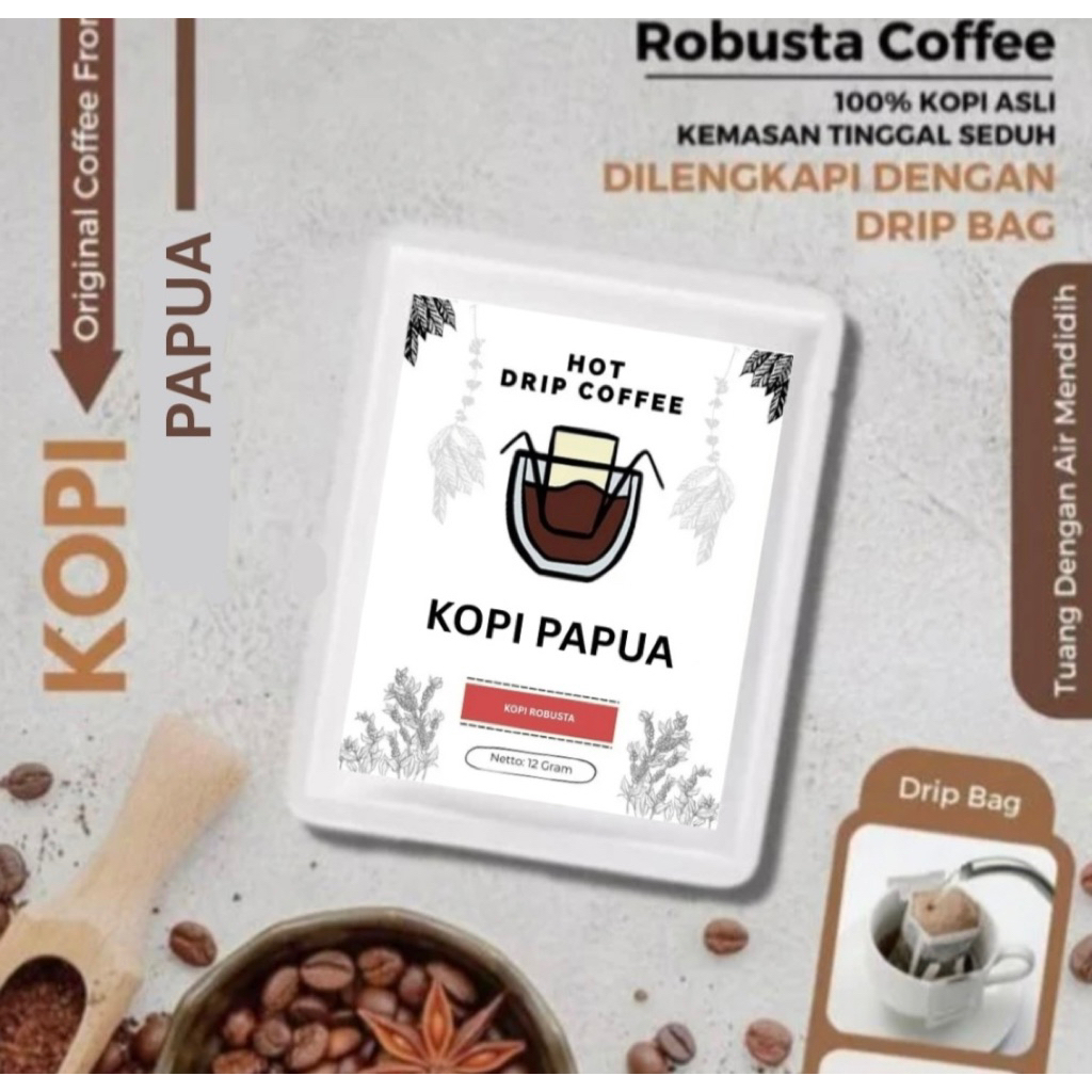 

Dripbag Coffee Sachet Papua Robusta Kopi Bubuk Single Origin
