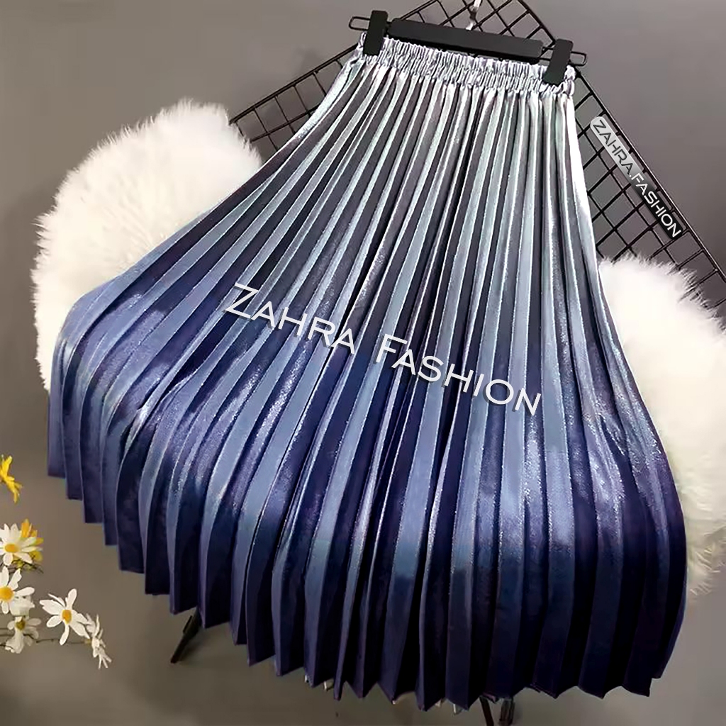 Rok Plisket Bludru Velvet Panjang Motif Gradasi Import Premium Murah Gaya Korea Terbaru