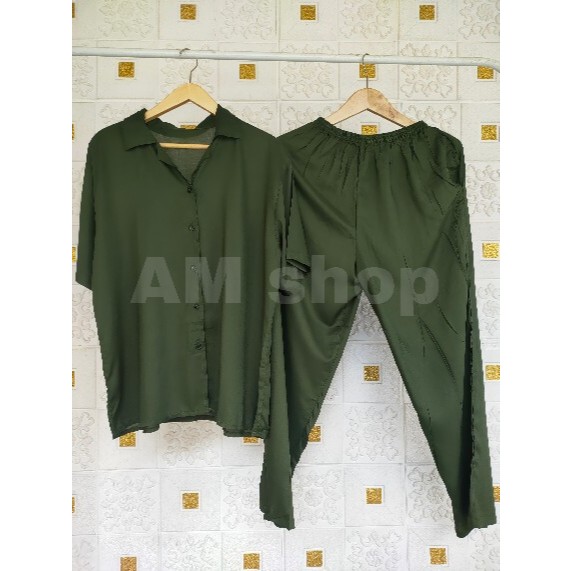 ONE SET VINETTA LENGAN PENDEK FULL KANCING Baju Tidur Rayon Set / Setelan Baju Tidur Set / Piyama Ra