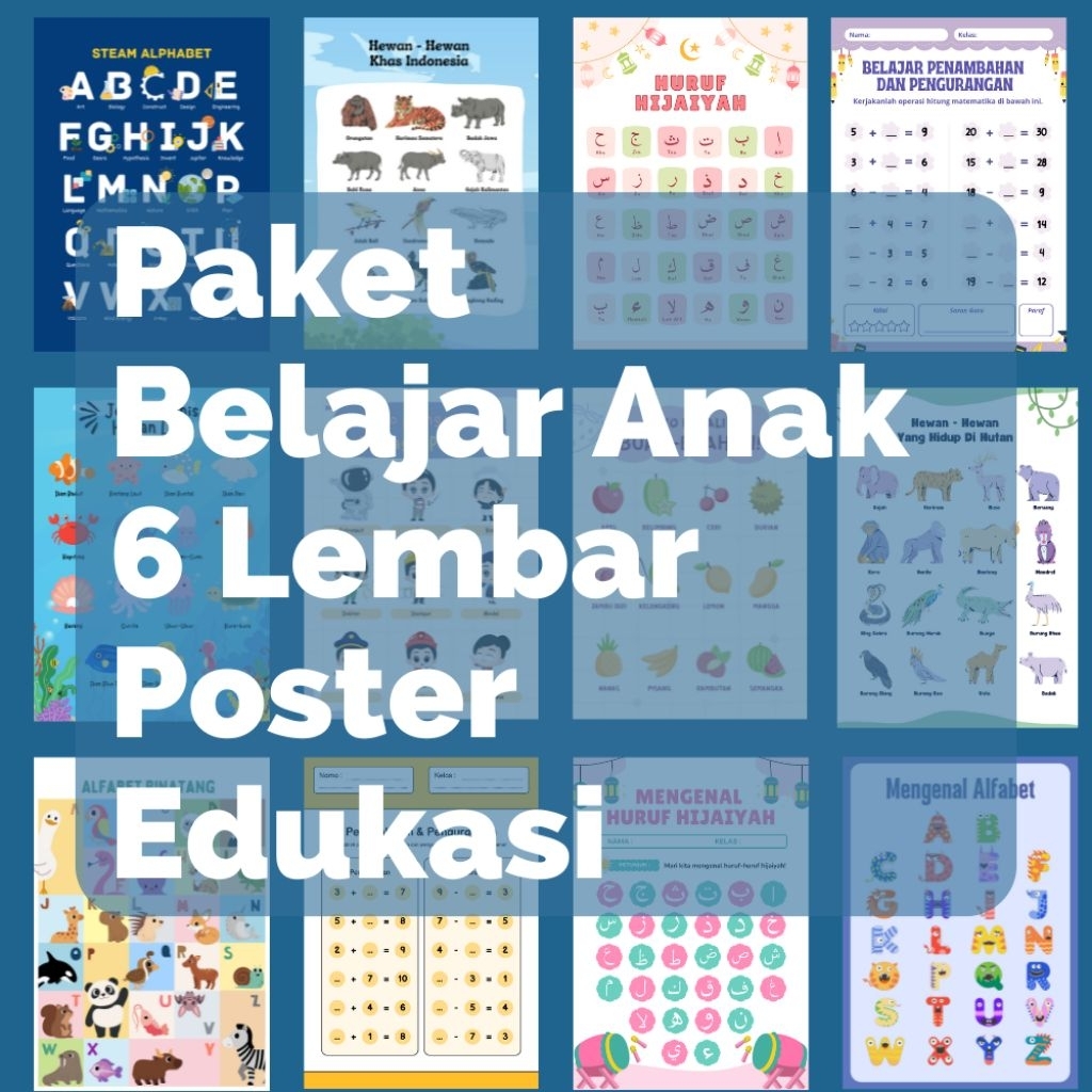 Paket Belajar Anak – 6 Lembar Poster Edukasi | Poster Belajar Anak TK PAUD SD
