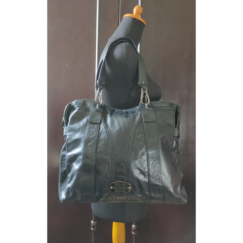 Tote Bag / Tas Tote Kulit Asli Unisex Brand Kenneth Cole Reaction Black Genuine Leather Preloved/sec