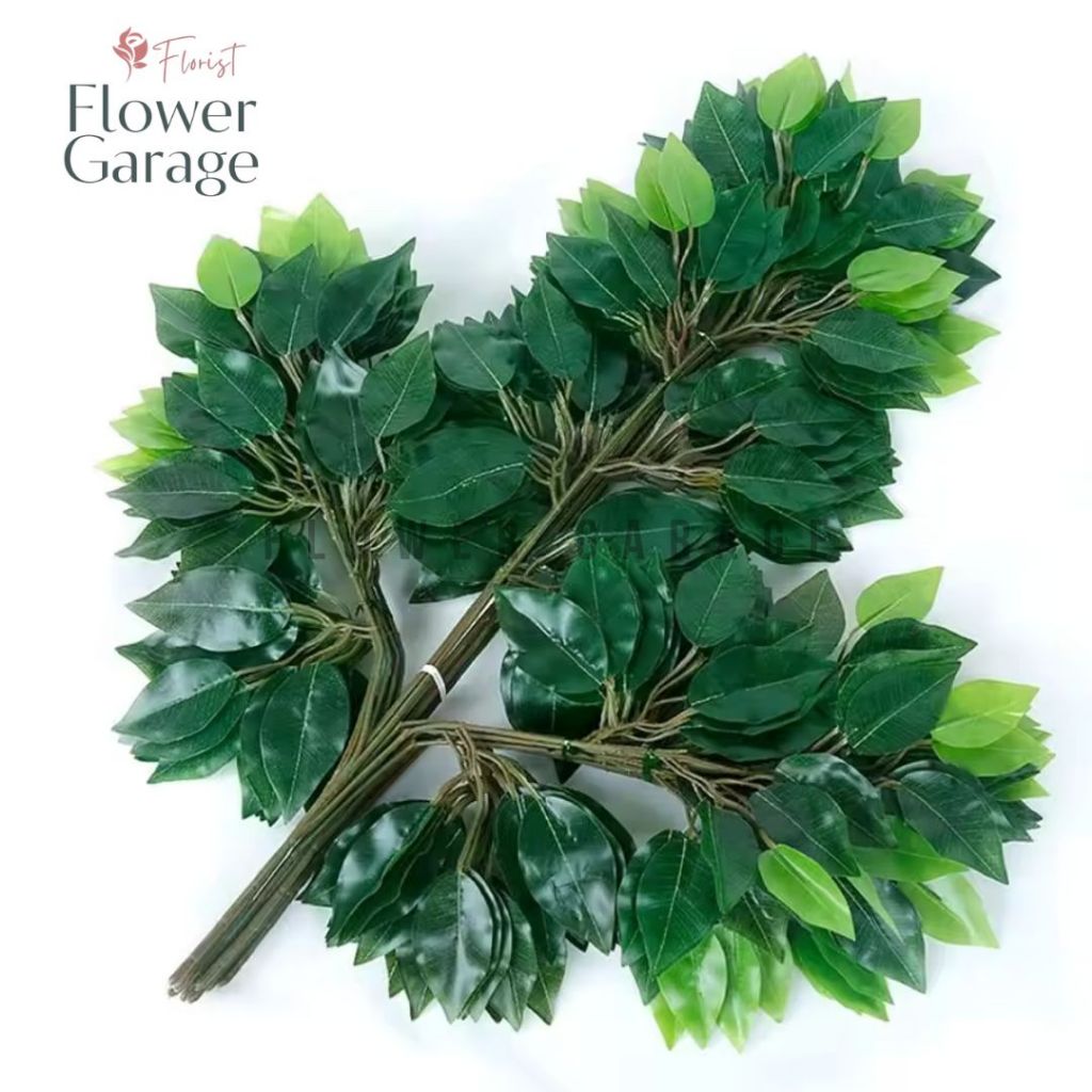 [1 Lusin - 12 Pcs] Daun Beringin Latex Hijau Artificial / Daun Plastik Karet Palsu Rimbun Alat Perle