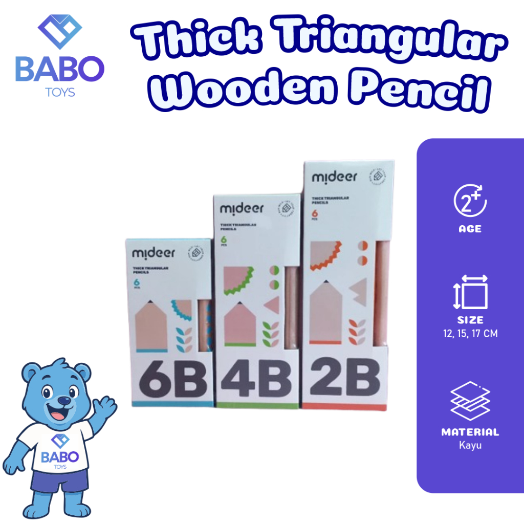 

Mideer Alat Tulis Pensil Anak | Ketebalan Pensil 2B 4B 6B | Bahan Kayu bentuk Segitiaga - Triangle Wooden Pencil, Cocok untuk Kado Anak