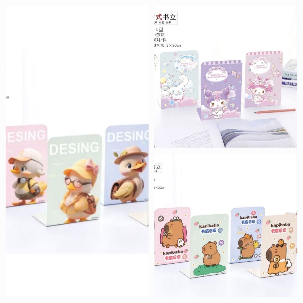 

[FREE DUS] 1 Set Isi 2 Pcs Book End Stand/ Sandaran Penyangga Buku Bebek 3741 Sanrio capybara